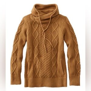 LL BEAN Signature Fisherman Tunic Sweater Knit Warm Pockets Cotton Women